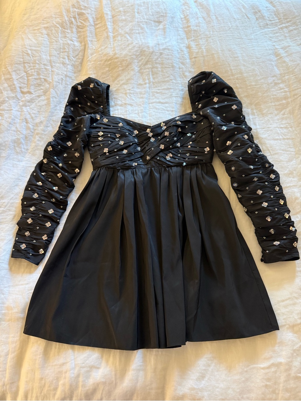 Self-Portrait Black Embellished Long-Sleeve Mini Dress